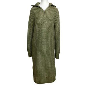 RUBY MOON GREEN KNIT ZIPPED MOCK NECK LONG SLEEVE SWEATER DRESS - S